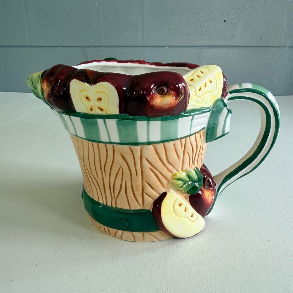 Vintage 1999 Youngs Exclusive Apple Basket Ceramic Pitcher Fall Farmhouse Decor